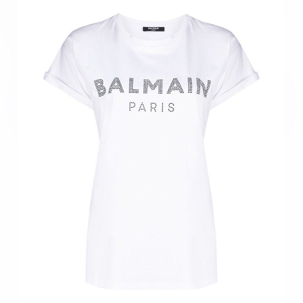 Balmain Rhinestone-Embellished Logo Cotton T-Shirt